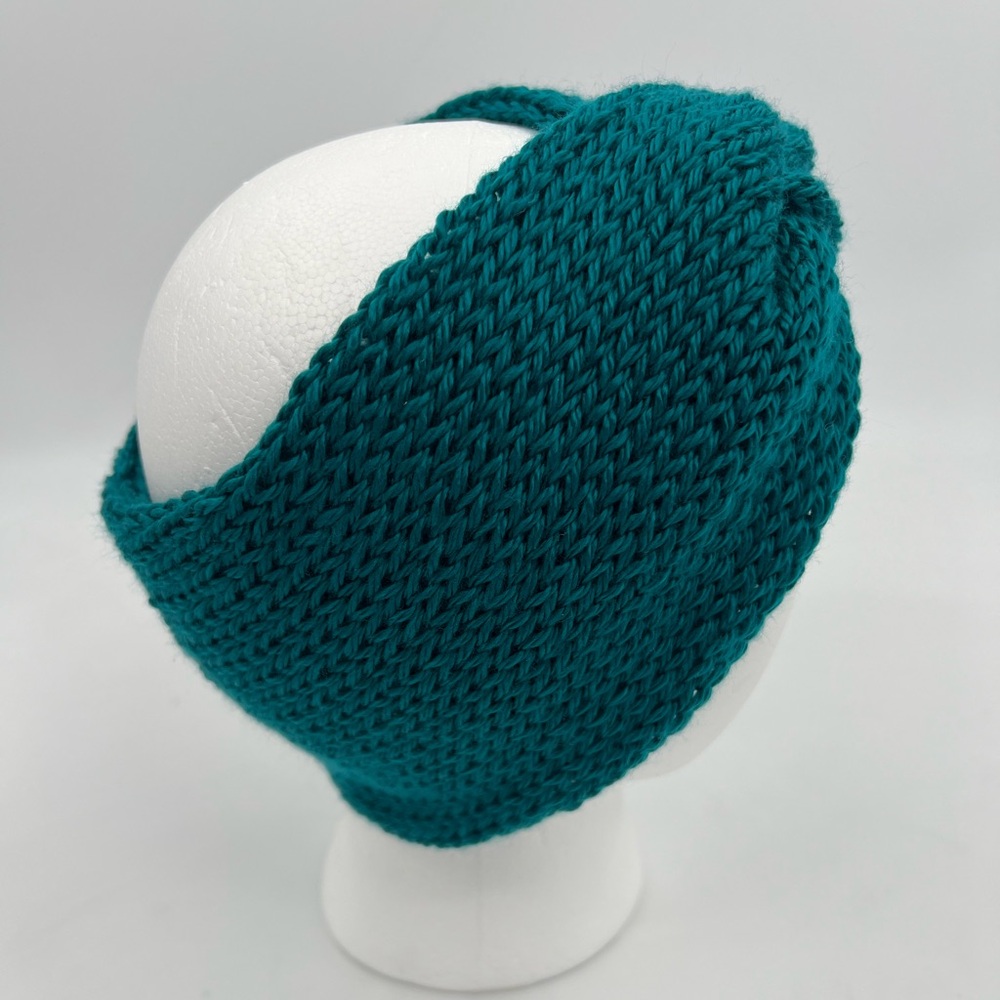 Teal Green Handmade Knit Twist Top Knot Headband Ear Warmer - Picture 5 of 5